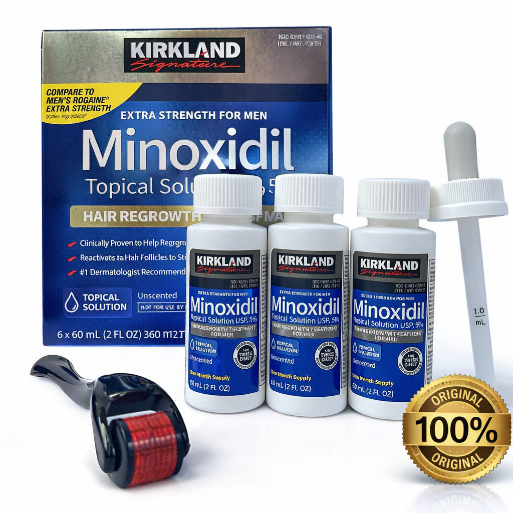 Minoxidil Kirkland 5% Original – Tratamiento 3 Meses + Dermarroller
